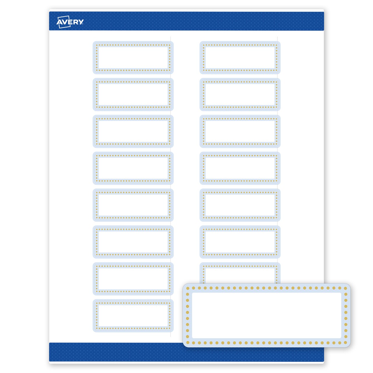Avery Printable Rectangle Labels with Sure Feed Technology, Blue Border with Gold Dots Design, 1" x 2-5/8", Matte White Permanent Labels, Laser/Inkjet, 160 Total, Great for Address Labels